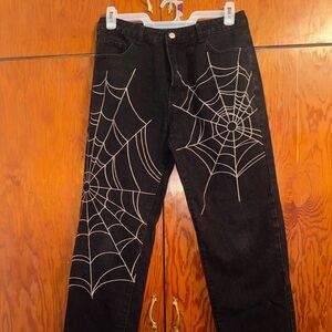 Black Spider Web Design Wide Leg Jeans